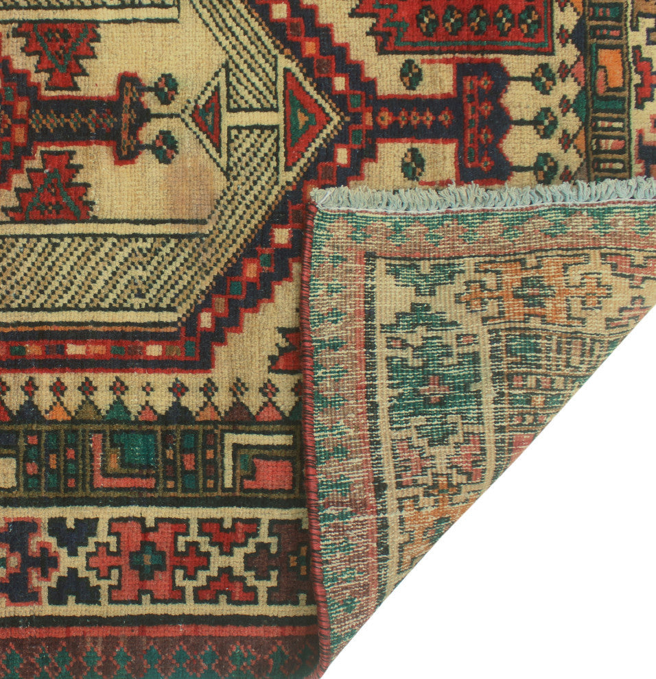 Fine Vintage Distressed Jacquely Rust/Beige Runner, 3'5x13'8