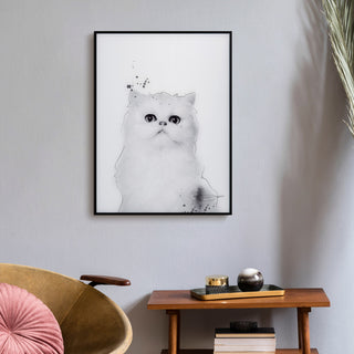 "Persian" Black and White Pet Paintings on Printed Glass With Anodized Frame