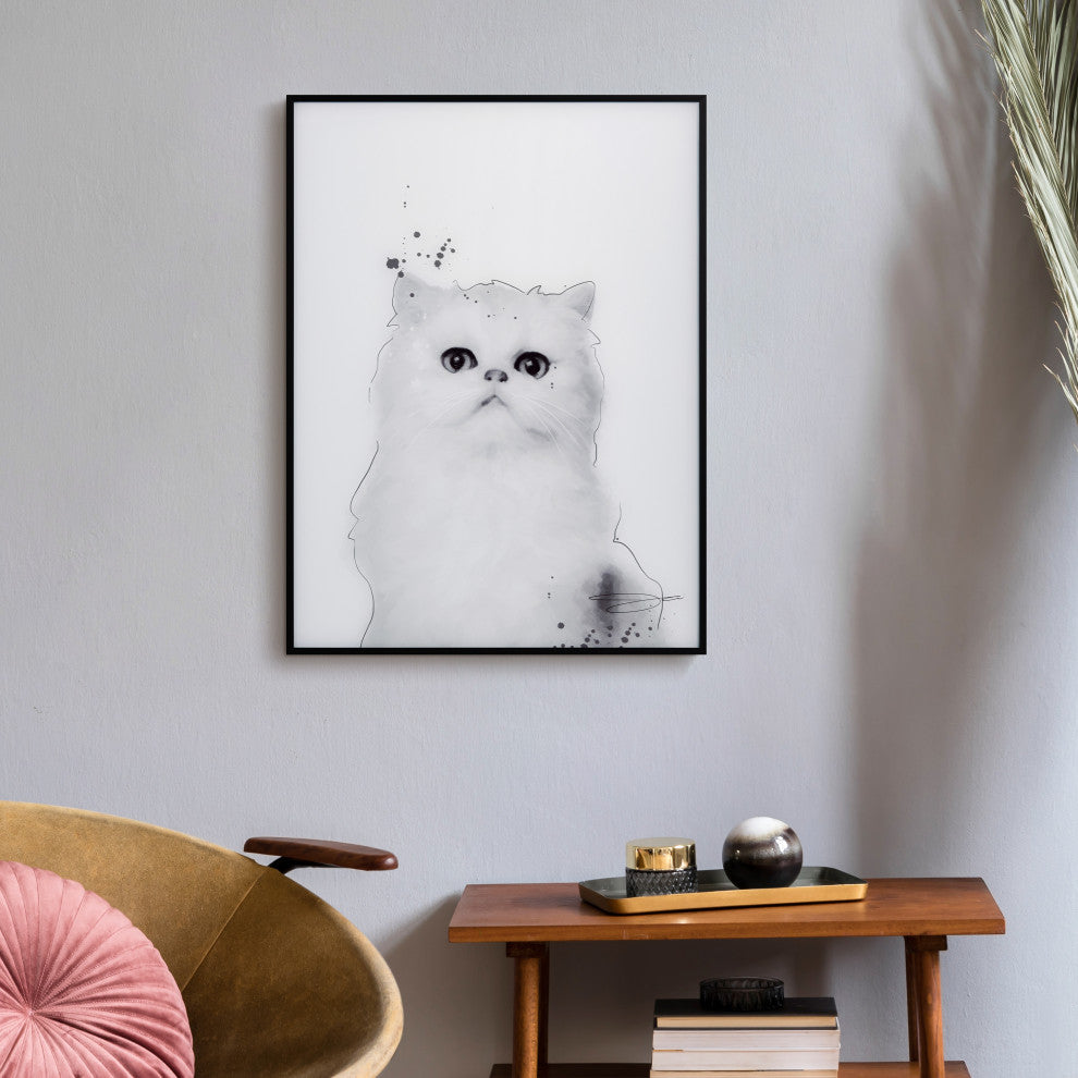 "Persian" Black and White Pet Paintings on Printed Glass With Anodized Frame