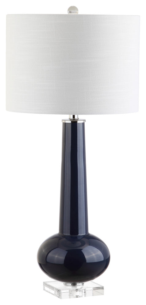 Hope 31" Glass Table Lamp, Navy With Crystal Base, Navy