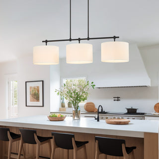 41'' W 3-Light Black Kitchen Island Chandelier With White Drum Shades