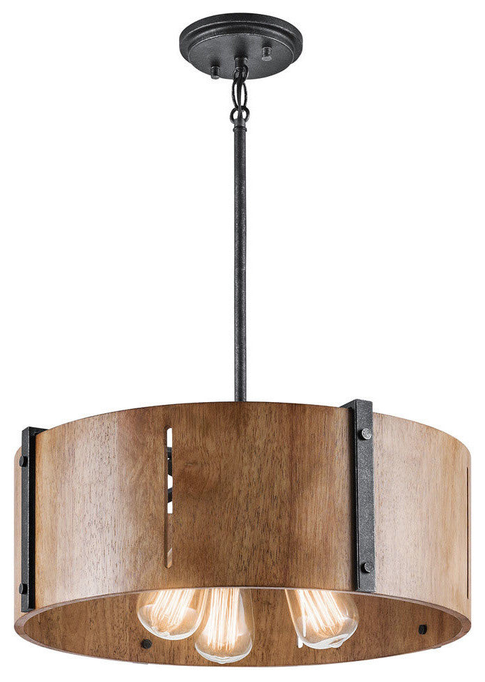 Kichler 42644DBK Three Light Pendant/Semi Flush Mount, Distressed Black Finish