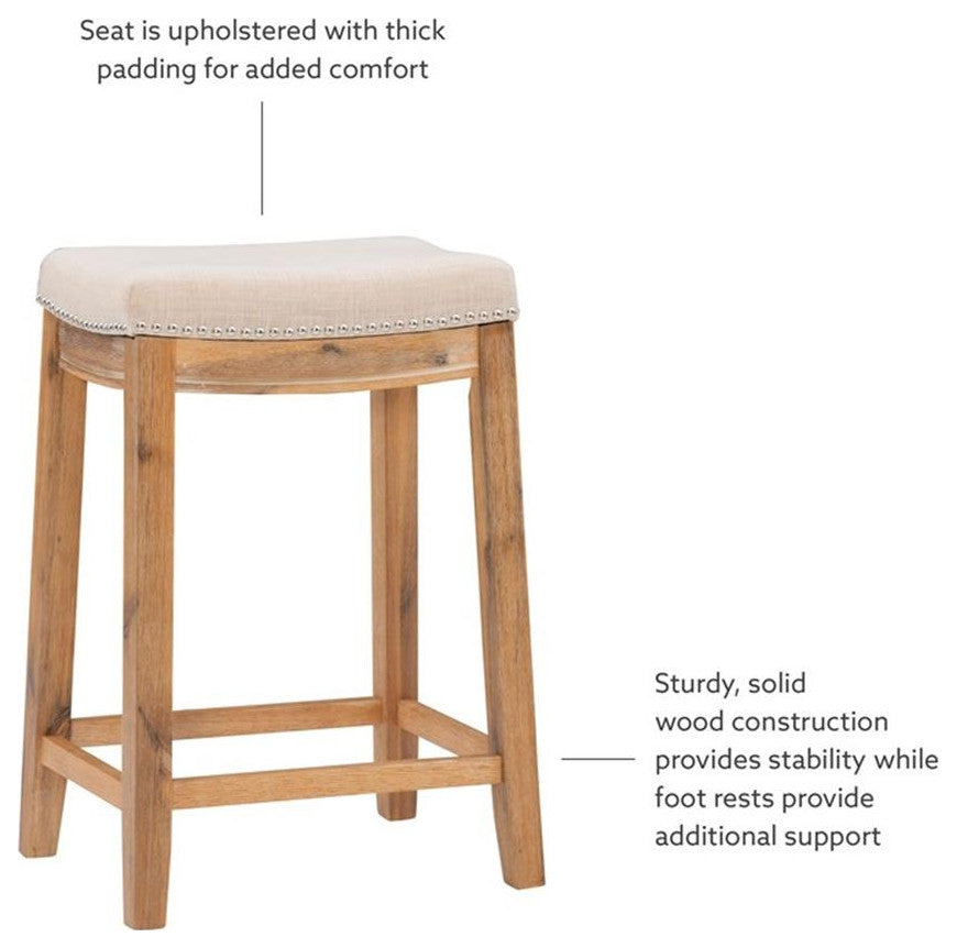 Linon Claridge 26" Counter Stool Natural Padded Seat Wood Frame in Rustic Brown