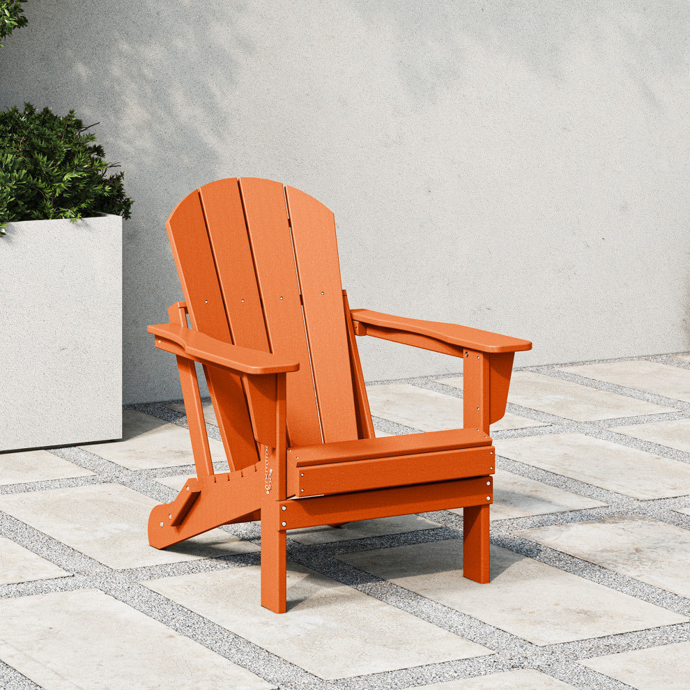 HDPE Outdoor Patio Folding Poly Adirondack Chair, Orange