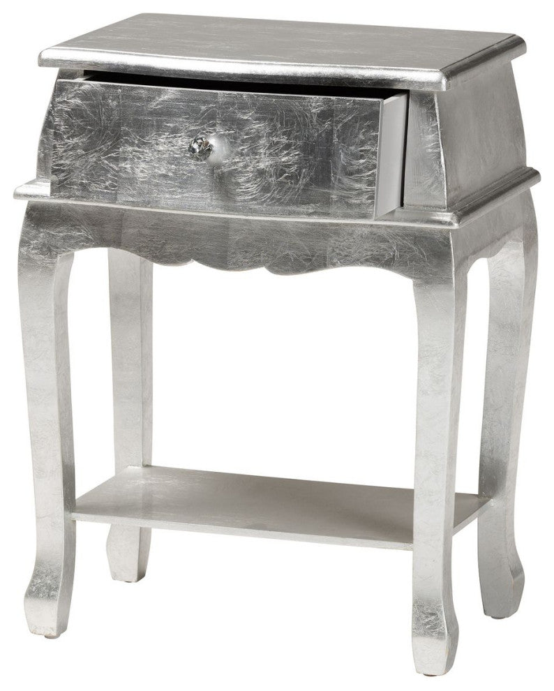 Harriet Classic and Traditional Silver Finished Wood 1-Drawer Nightstand