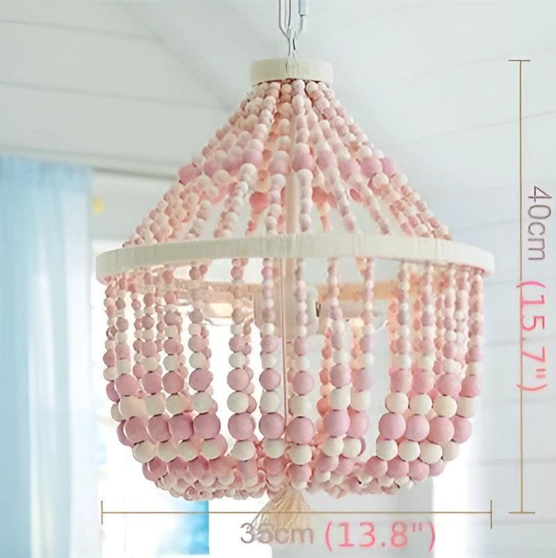 Modern Pink/Beige Wood Led Pendant Lamp For Bedroom, Kitchen, Pd913