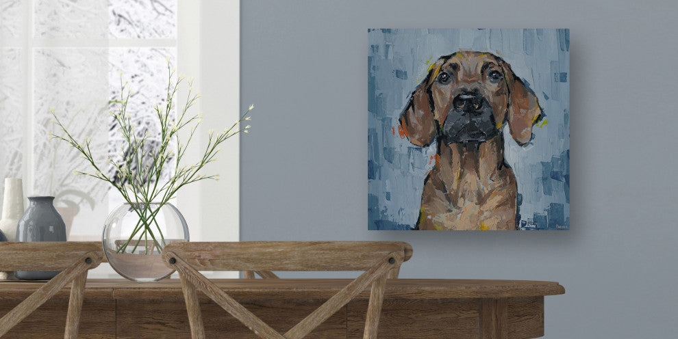 "Attentive Dog" Painting Print on Wrapped Canvas, 40"x40"