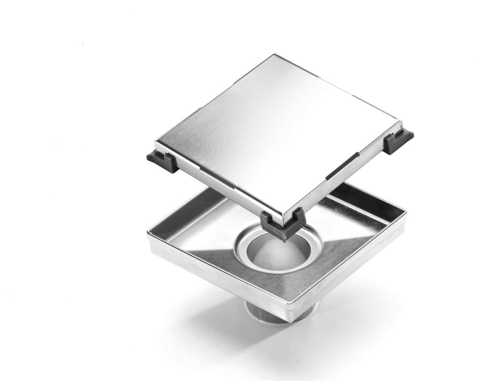 HEATGENE Square Shower Drain With Flat Cove, Brush, 6"