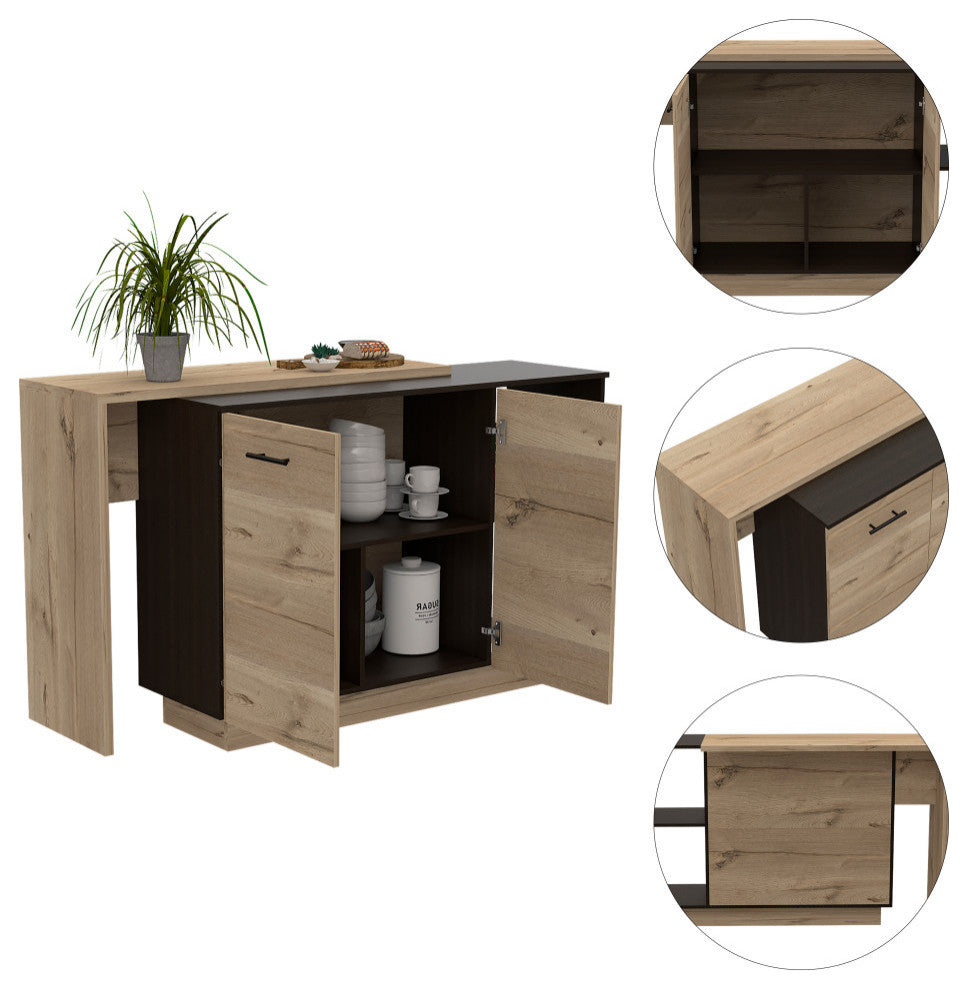 Aspen Kitchen Island with 2 Open Shelves and Drawer, Black/ Light Oak
