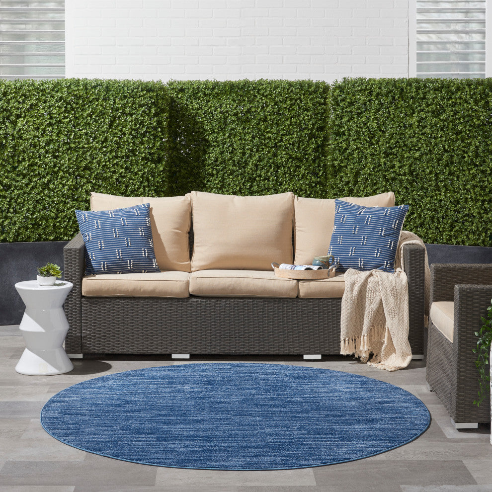 Nourison Essentials 6' x Round Navy Blue Outdoor Area Rug