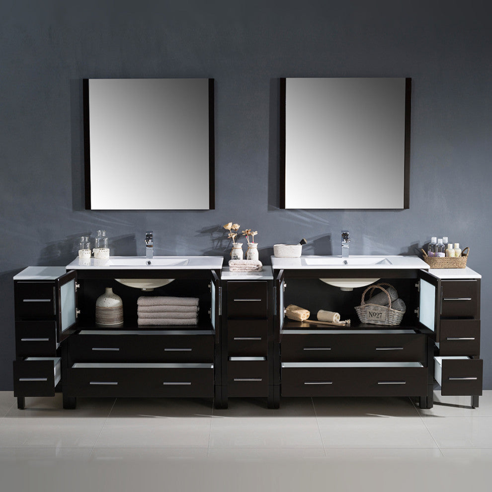 Torino 108" Espresso Modern Double Sink Bathroom Vanity -Faucet FFT1030BN