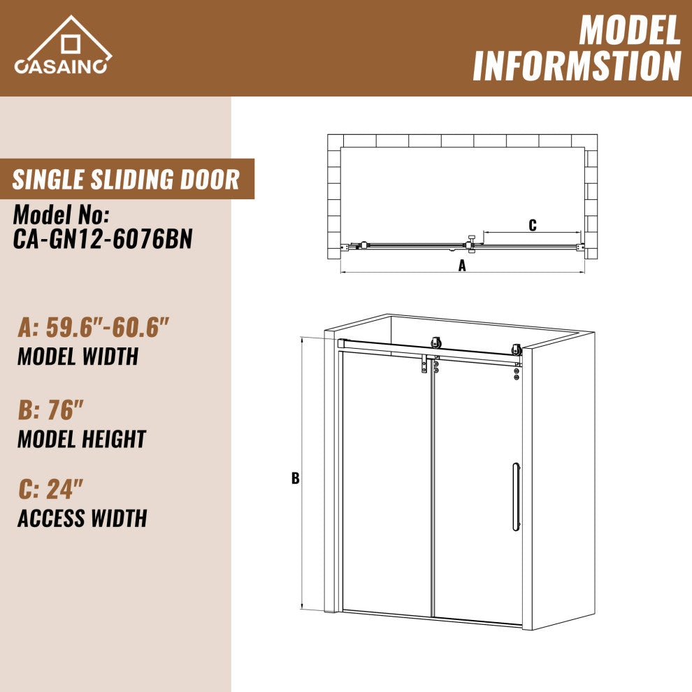 59-in to 60-in x 76-in Frameless Sliding Shower Door, Brushed Nickel