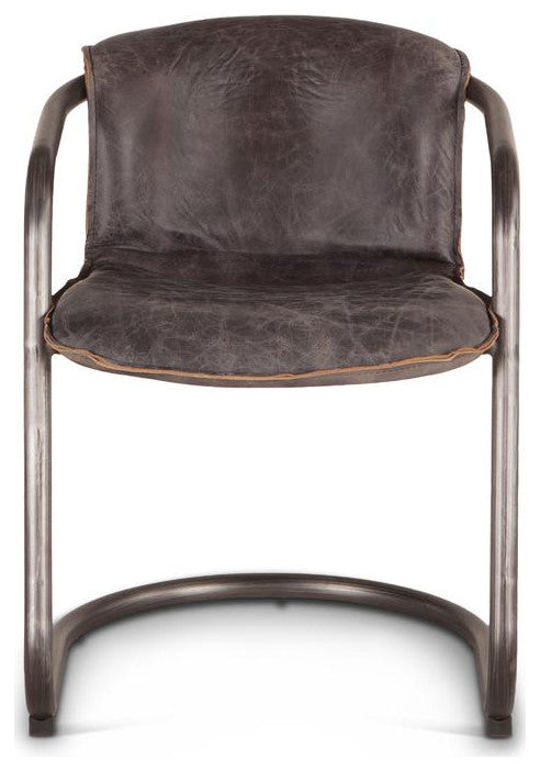 Chiavari Distressed Antique Ebony Leather Dining Chairs, Set of 2