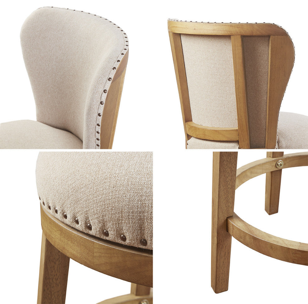 Madison Park Stewart Round Upholstered 360 Degree Swivel Counter Stool 25"H, Tan