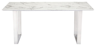 White Marble Top Modern Dining Table, Metal Base
