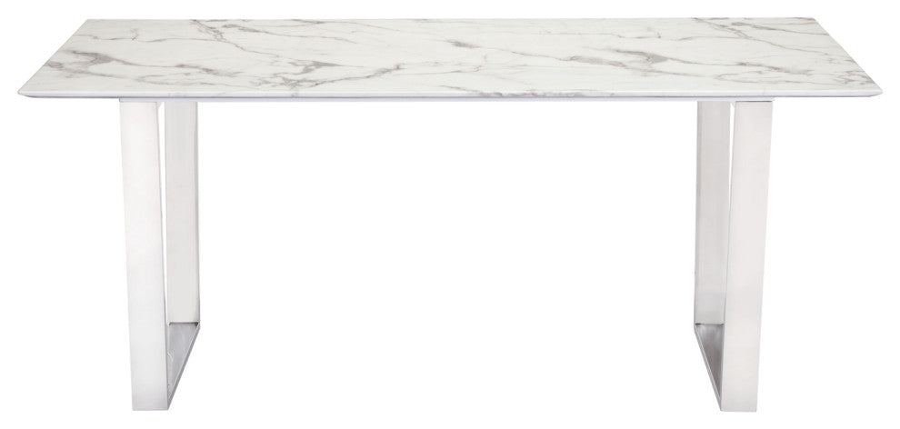 White Marble Top Modern Dining Table, Metal Base