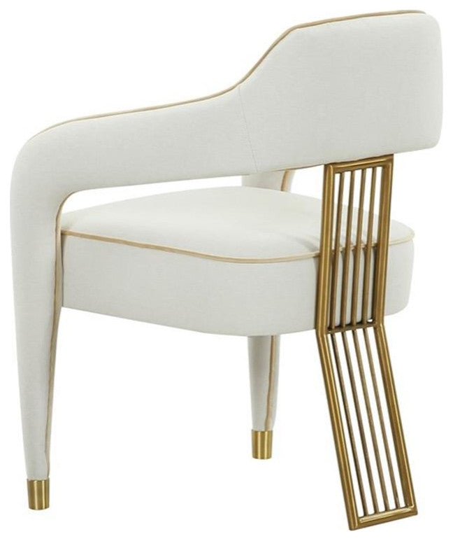 Pemberly Row Transitional Fabric Dining Chair in Cream/Gold Finish