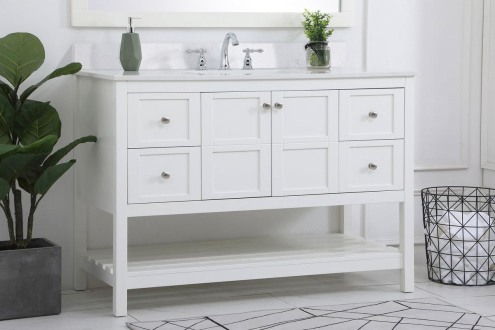 Tobias 48" Single Bathroom Vanity, White With Backsplash