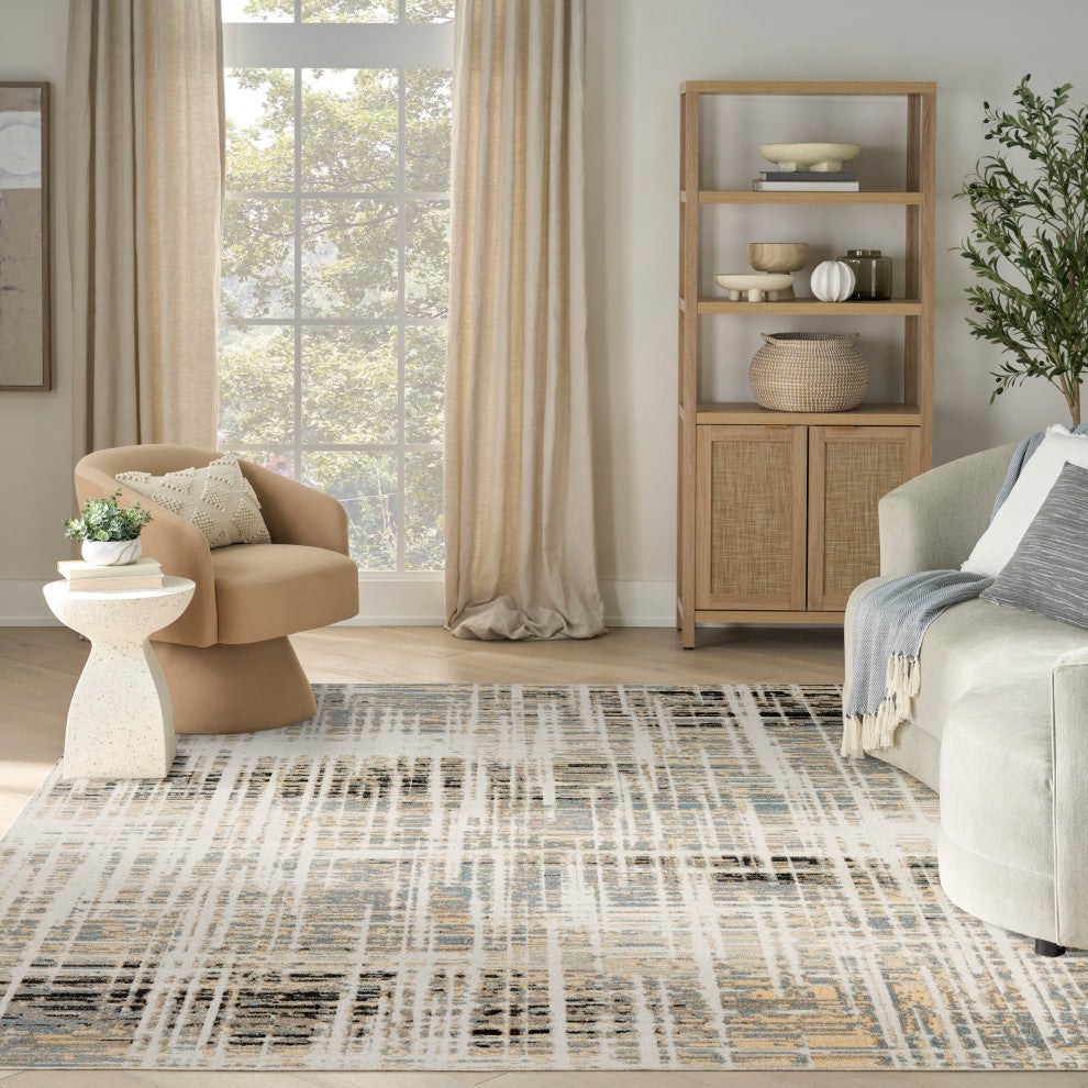 Nourison Washable Decor 9' x 12' Ivory Blue Modern Indoor Rug