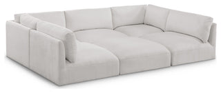 Ease Polyester Upholstered U-Shaped Modular Sectional, Cream, 5 Piece: 2 Corner, 3 Armless, 1 Ottoman
