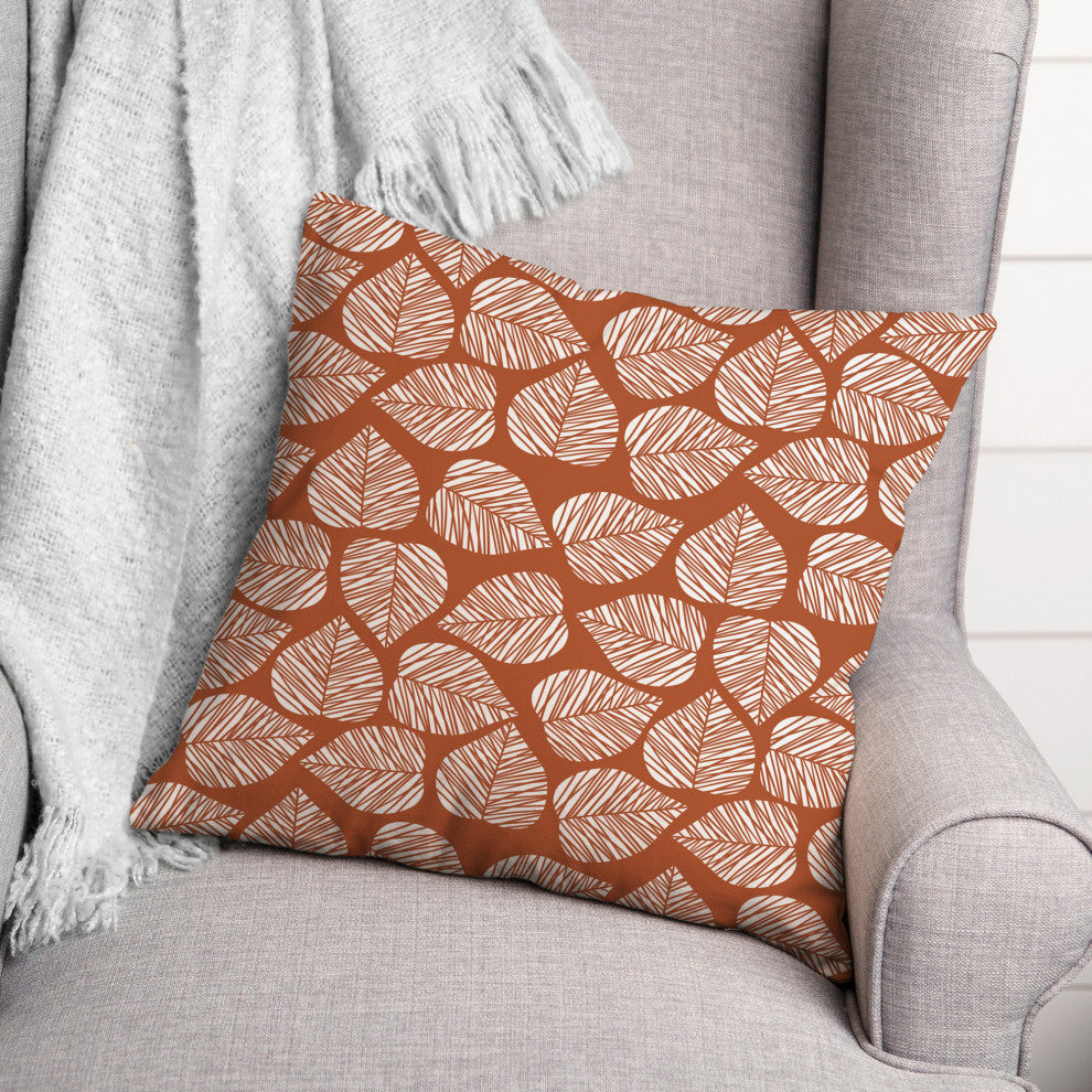 Orange Sketched Leaves Pattern 18x18 Spun Poly Pillow