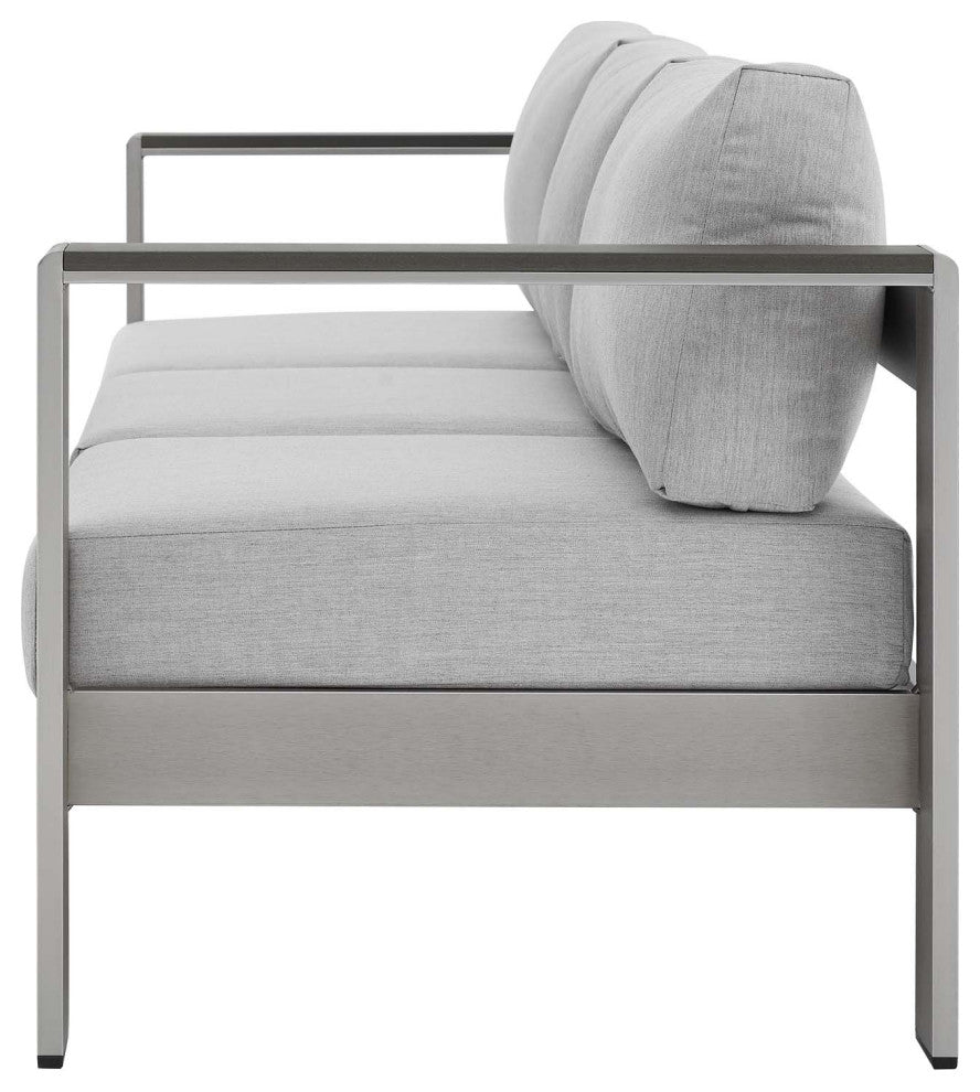 Sectional Sofa Chair Table Set, Sunbrella, Aluminum, Silver Gray, Outdoor