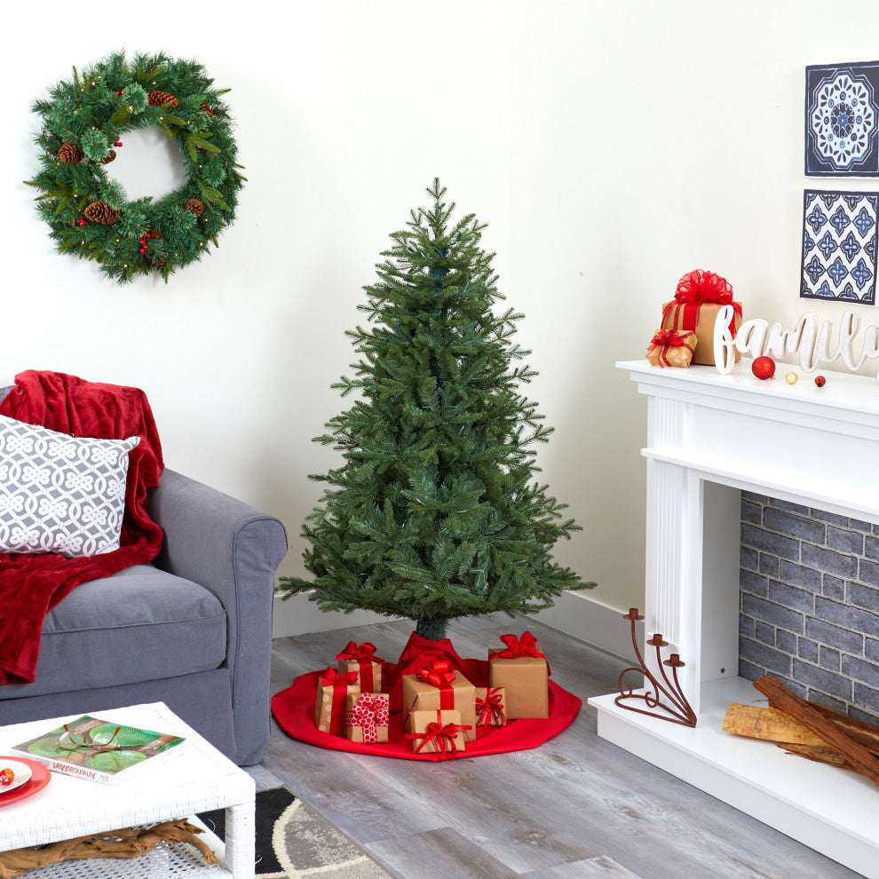 5' New Hampshire Spruce Faux Xmas Tree W/300 White Lights & Bendable Branches