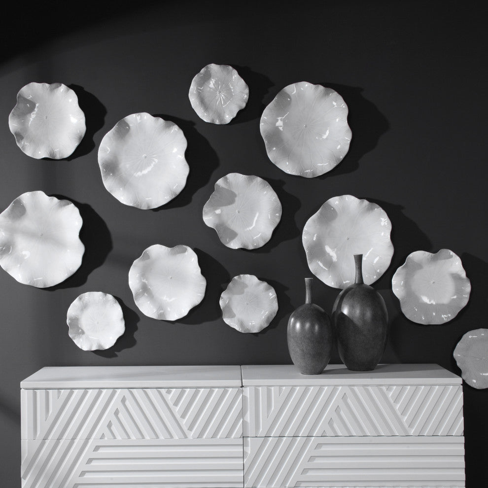 Uttermost Abella Ceramic Wall Decor, S/3, White