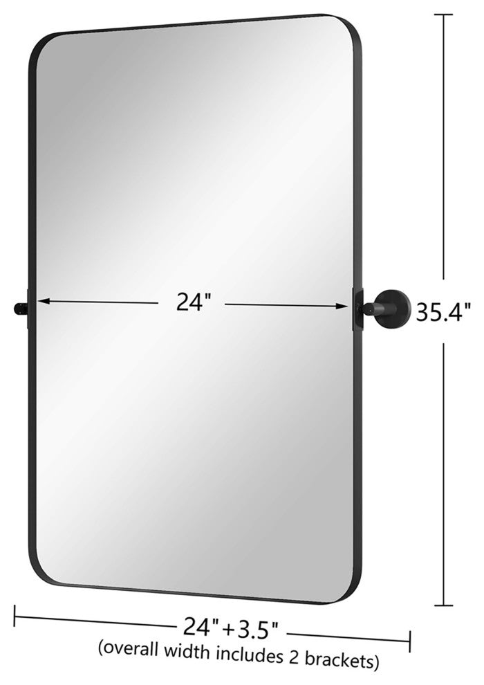Rectangular Framed Wall Mounted Bath Mirror, Black, 24" X 35"