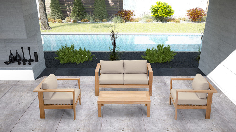 Ando Teak 4 Piece Loveseat Set, Canvas Flax