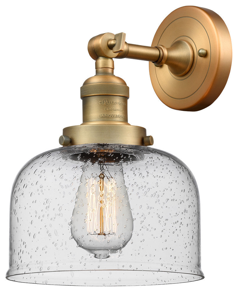 Large Bell 1-Light Sconce, Seedy Glass, Brushed Brass