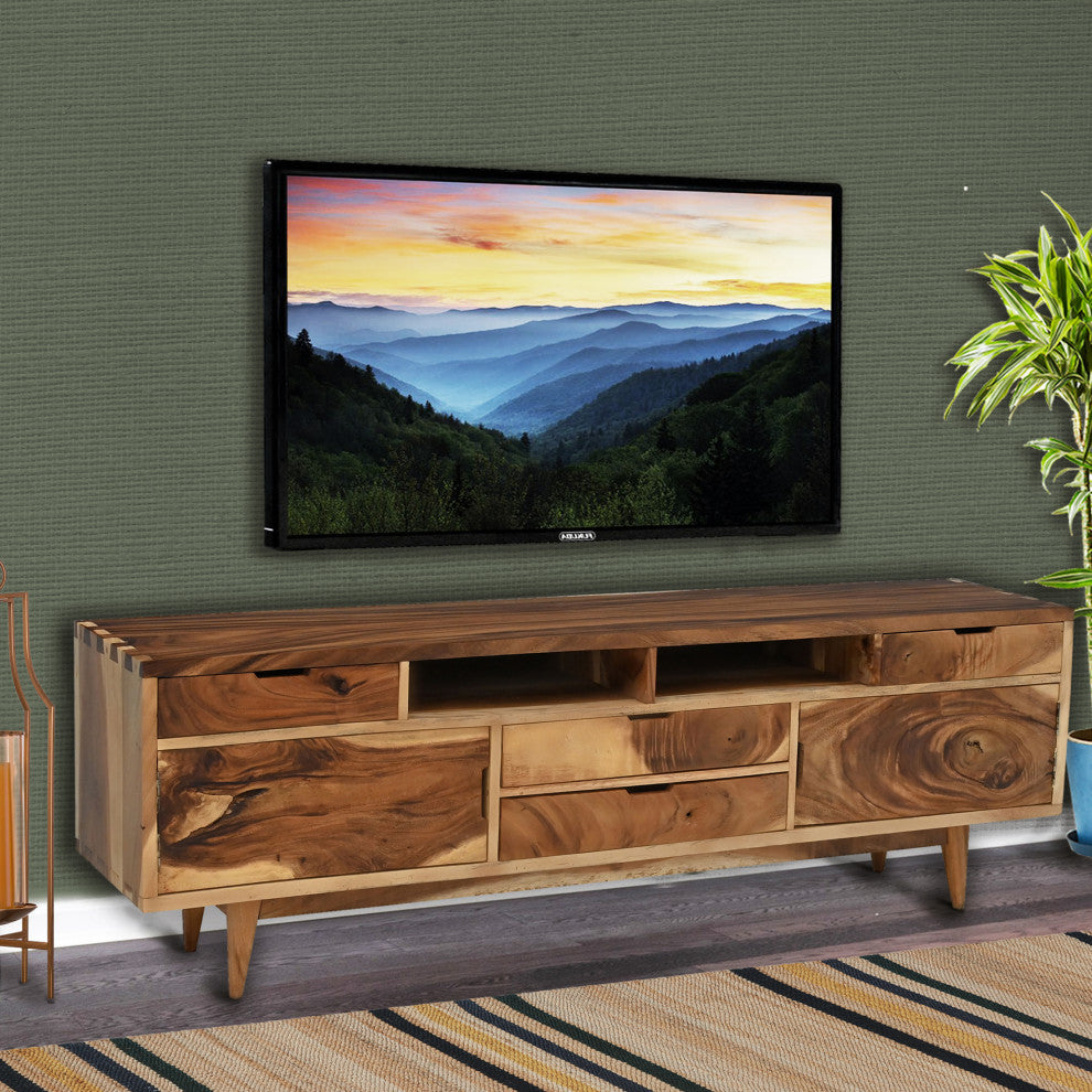 Marsonia Live Edge Suar Wood Media Center/Buffet With 2 Doors/4 Drawers