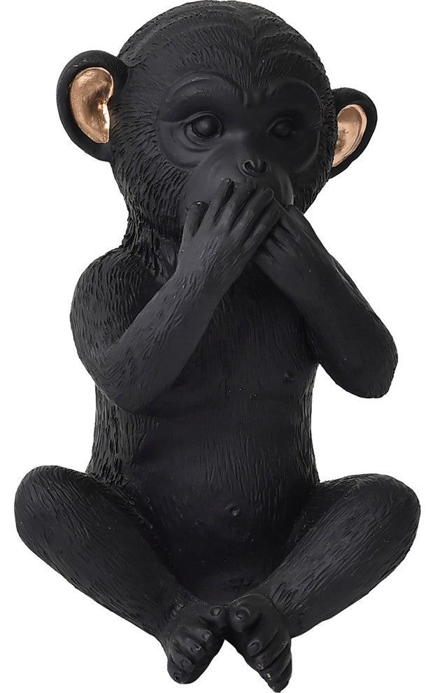 Wise Monkey Speak No Evil Statuette Resin Black Gold