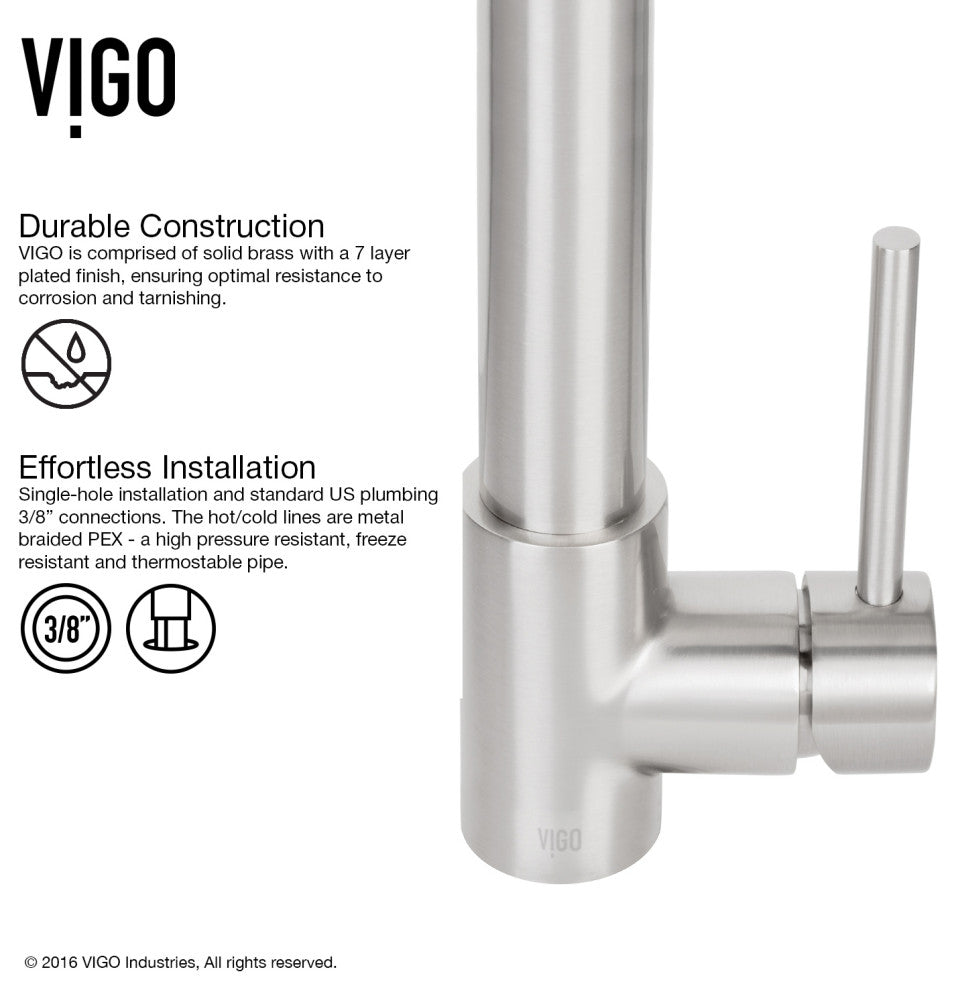 VIGO Laurelton 22" H Single Handle Pull-Down Sprayer Kitchen Faucet, Stainless Steel, With Soap Dispenser