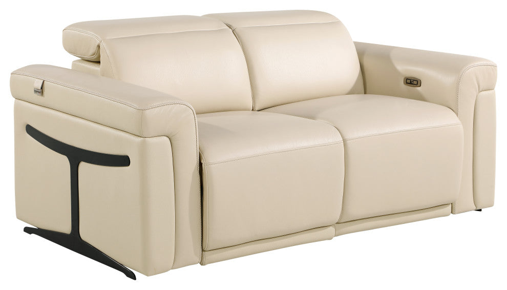 Augusto Top Grain Power Reclining Italian Leather Loveseat, Beige