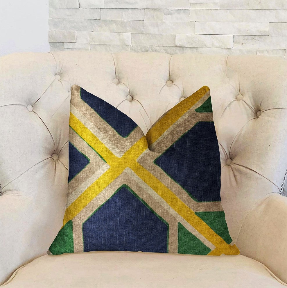 Obliquity Blue, Yellow and Green Luxury Throw Pillow, 20"x30" Queen