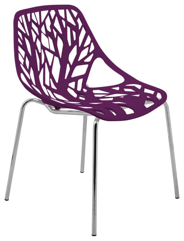 Leisuremod Asbury Stackable Dining Chair with Chome Legs, Purple