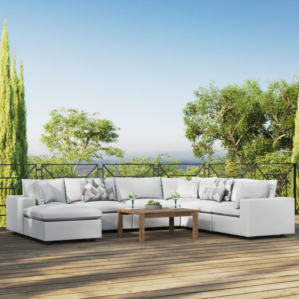 Modular Lounge Sectional Deep Sofa Set, White, Modern, Outdoor Hospitality