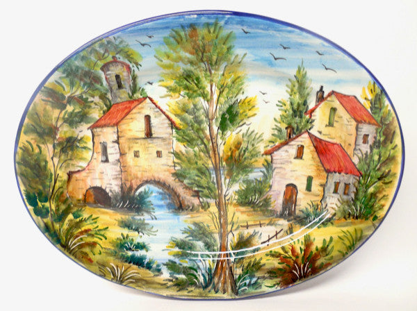 Umbrian Ceramiche Favaroni Carlo Landscape 16.5X12.5"� Oval Serving/Wall Platter,