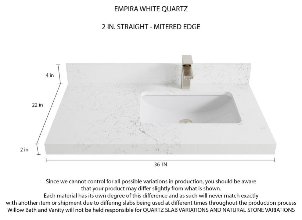 Pasadena 36 Right Offset  Bath Vanity in Light Natural Teak 2" Empira White