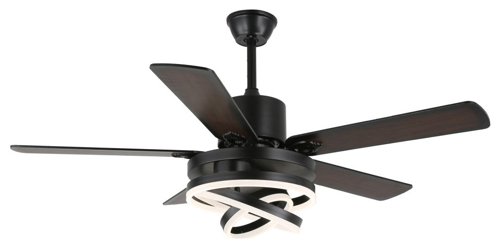 52" Modern Ceiling Fan with Dimmable Light and Remote Control, 6-Speed, Black, 52