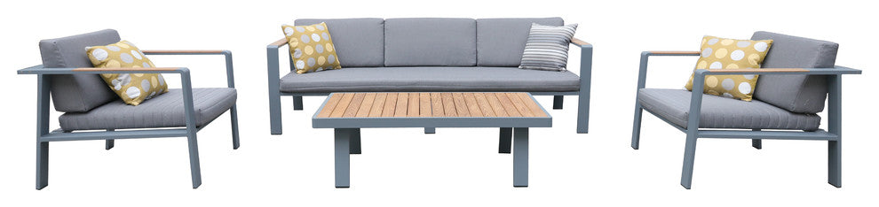 Nofi 4-Piece Outdoor Patio Set, Gray Powder Coated Finish With Gray Cushions