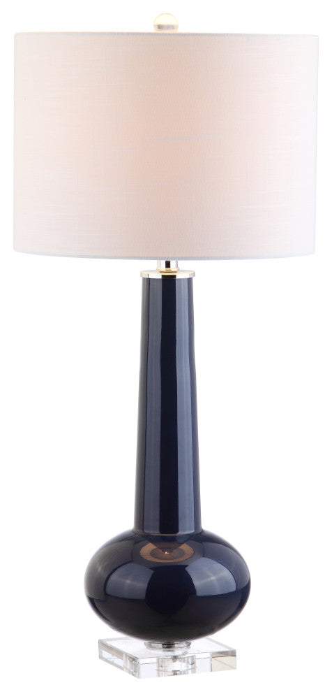 Hope 31" Glass Table Lamp, Navy With Crystal Base, Navy