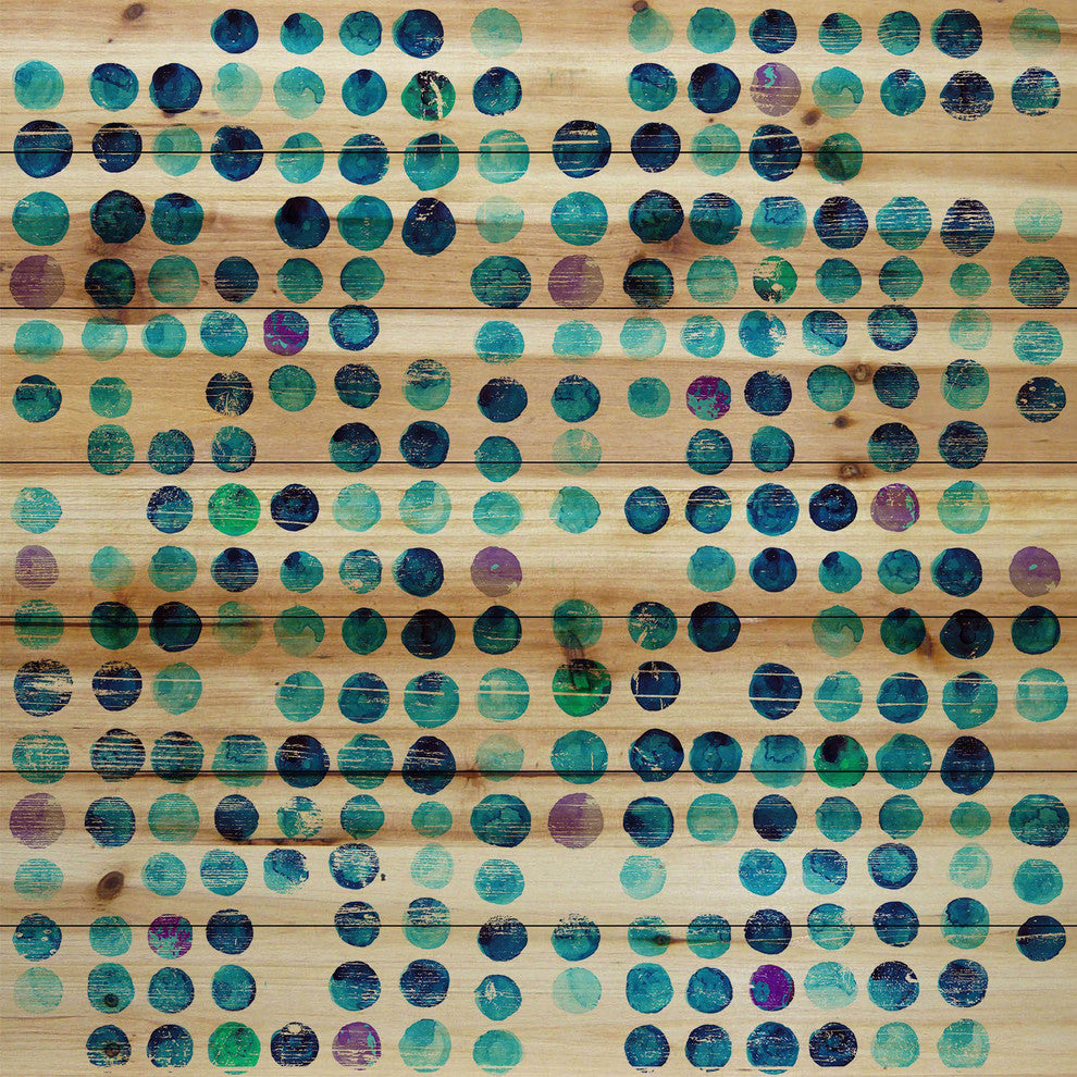 "Multi Blue Dots" Painting Print on Natural Pine Wood