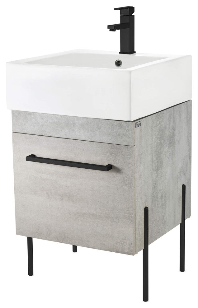 Fine Fixtures Modern Vanity Set, Gray Marble, 20", Black Hardware