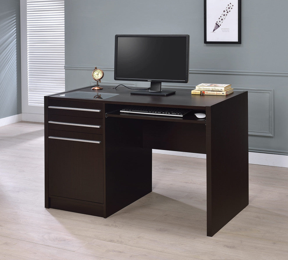 Single Pedestal Computer Desk with Charging Station, Cappuccino
