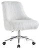 Modern Office Chair, Golden Metal Base & Comfortable Soft Faux Fur Seat, White