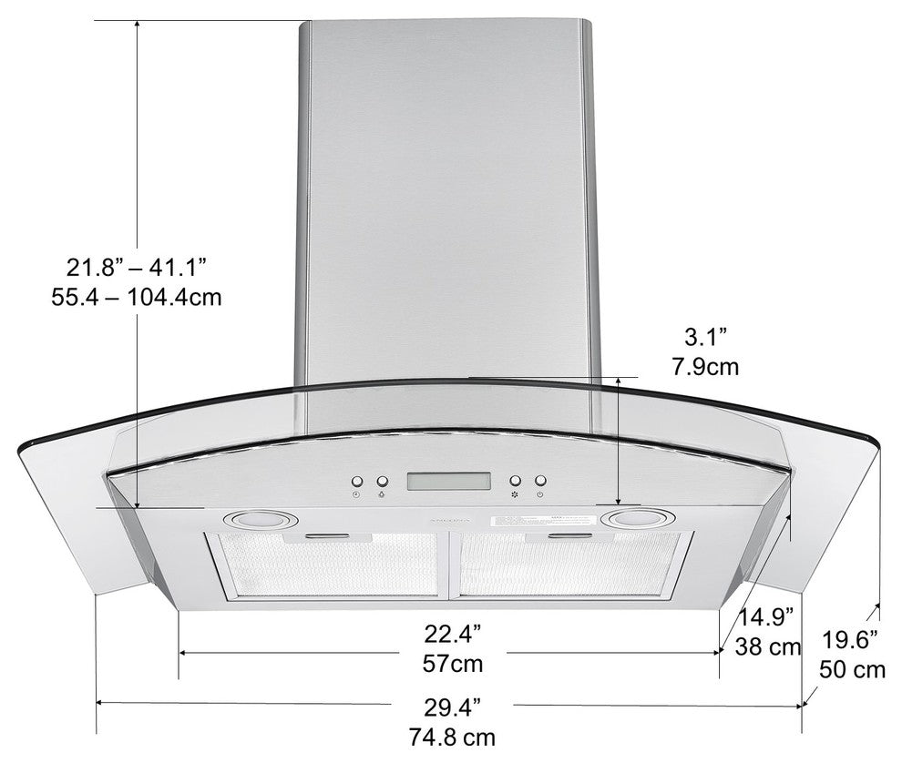 Glass Canopy Stainless Steel Range Hood, 30"