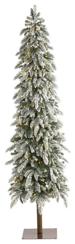 7.5' Flocked Washington Alpine Xmas Faux Tree W/White Lights & Bendable Branches