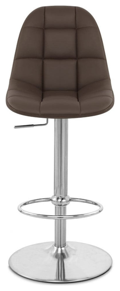 Rochelle Bar Stool Leatherette Seat Adjustable Height Trumpet Base, Brown